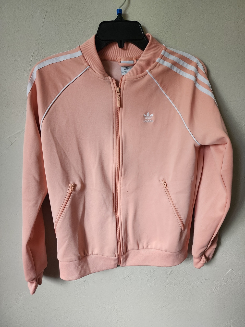Adidas Pink Peach Track Jacket with White Stripes Size Small